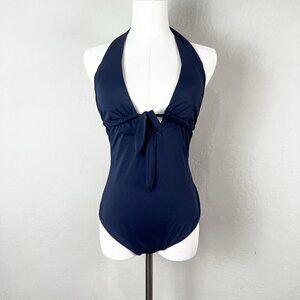 Eberjey One Piece Swimsuit Navy‎ Blue Halter Tie Front Bathing Suit Size Large